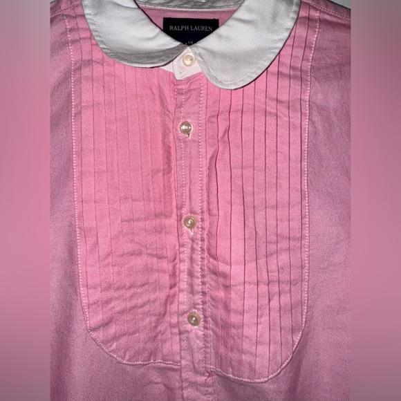 Ralph Lauren Pink Fit Flair Belted Shirt Dress Girls Size 14 Long Sleeve Collar - Picture 2 of 8